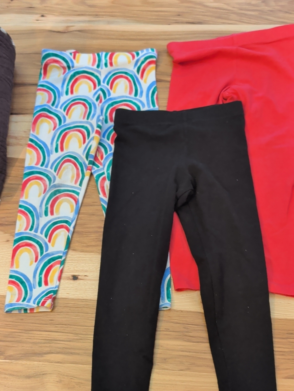 Girls Rainbow Print, Black & Red Leggings 3-Pack